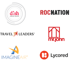 ImagineAir, RocNation, Travel Leaders, Mr. John, Dish Media Sales and Lycored logos